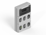 Caja IP65 p/12 polos DIN + dos módulos p/6 tomas encapsuladas - gris