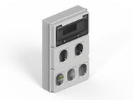 Caja IP65 p/12 polos DIN + dos módulos p/4 tomas encapsuladas - gris