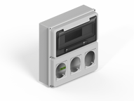 Caja IP65 p/12 polos DIN + un módulo p/3 tomas encapsuladas - gris